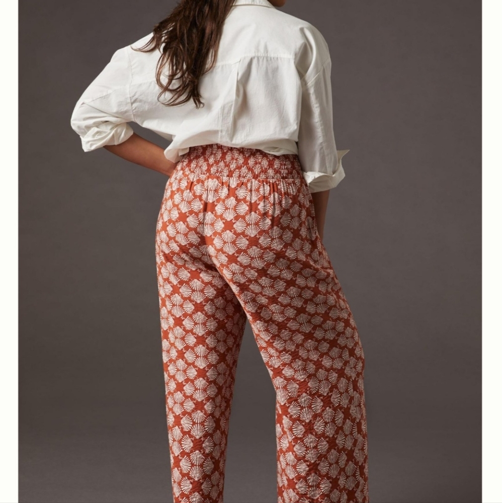 Maeve Anthropologie Seashell Printed Wide-Leg Pants Medium - Picture 7 of 15